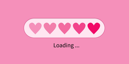 Pink heart set. Love loading Progress status bar icon. Funny happy valentines day greeting card. Web design app download timer. Flat design. White background. Isolated. Vector illustrationのイラスト素材