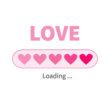 Love loading Progress status bar icon. Pink heart set. Happy Valentines day greeting card. Web design app download timer. Flat design. White background. Isolated. Vector illustrationのイラスト素材