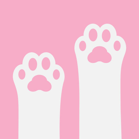 Cat Dog paw print foot leg. Kitten footprint icon. Pawprint. Pink white sign symbol. Cute cartoon character body part silhouette. Pet collection. Childish style. Flat design. Pink background. Vectorのイラスト素材