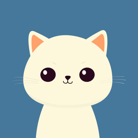 Cat face head silhouette. White kitten. Happy Valentines Day. Cute cartoon funny kitty character. Kawaii animal in love. Greeting card. Flat design. Isolated. Blue background. Vector illustrationのイラスト素材