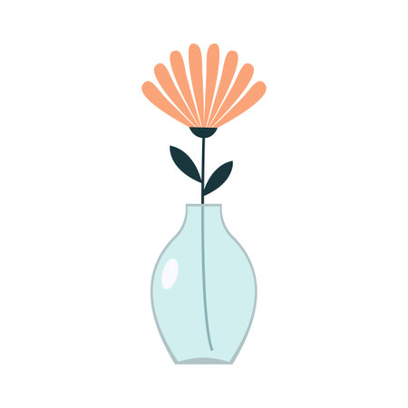 Flower in vase. Pink flowers collection. Transparent glass vases with blue water. Cute colorful icon. Ceramic Pottery decoration. White background. Isolated. Flat design. Vector illustrationのイラスト素材