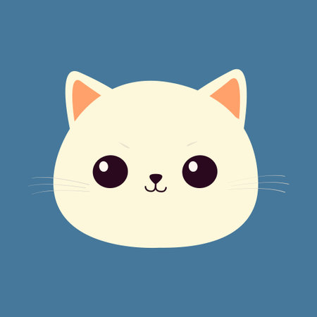 Cute at face head silhouette. White kitten. Happy Valentines Day. Cartoon funny kitty character. Kawaii animal in love. Greeting card. Flat design. Isolated. Blue background. Vector illustrationのイラスト素材
