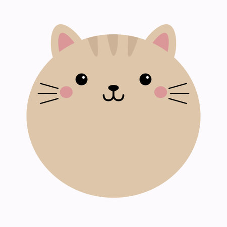Cat round face head silhouette icon. Cute kawaii funny doodle animal. Cartoon funny baby pet character. Valentines Day. Sticker print., poster template. Flat design. Isolated. White background. Vectorのイラスト素材
