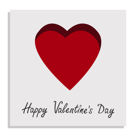Happy Valentines Day. Red heart. Valentine paper hearts. Paper heart effect. Simple shape. Love sign symbol. Greeting card template. Cute graphic object. Flat design. White background. Vectorのイラスト素材