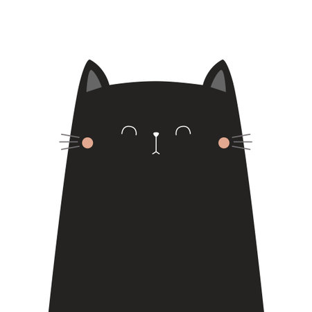 Cute cat face. Funny kitten head silhouette. Black color. Cute cartoon character. Kawaii pet animal. Pink cheeks. Childish style. Greeting card. Sticker print. Flat design. White background. Vectorのイラスト素材