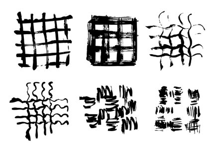 Abstract Ink Patterns, Hand Drawn Black Brushstrokes on a Blank Canvasのイラスト素材