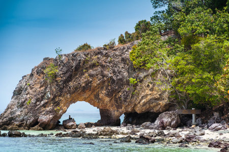 Nature stone arch at Ko Khai island,Lipe, southern of Thailandの写真素材