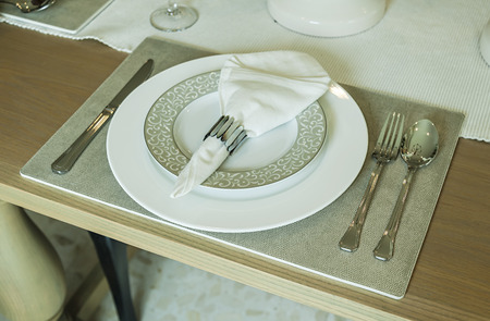 Ceramic tableware on the tableの写真素材