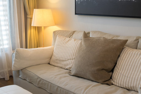 modern living room design with sofa and wooden lamp