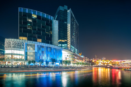 Singapore, Singapore - August 9,2012: Colorful light building at night in Clarke Quay, located within the Singapore River Area.のeditorial素材
