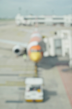 Blur background aircraft and loading unloading area, airportの写真素材