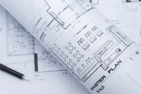 architectural drawing paper rolls of a dwelling for construction