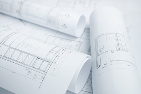 architectural drawing paper rolls of a dwelling for construction