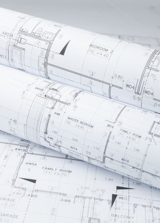 architectural drawing paper rolls of a dwelling for construction
