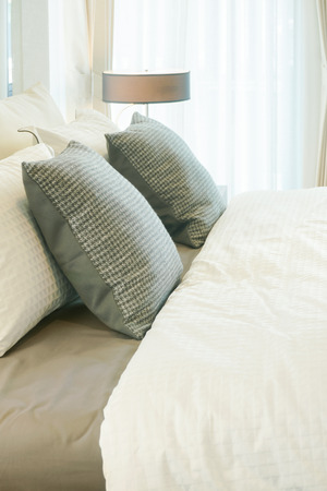 Gray color scheme bedding, modern interior bedroomの写真素材