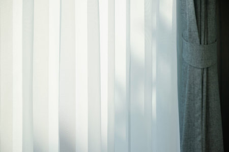 Close up sheer curtain with beautiful sunlight in the morning