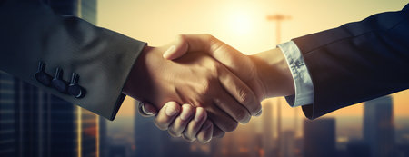 Business people shaking hands, close-up. Concept of partnership and agreement.の写真素材