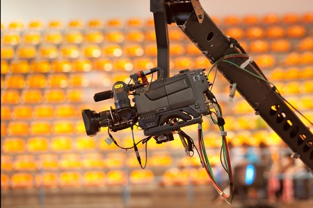 TV camera on a crane in studioの写真素材