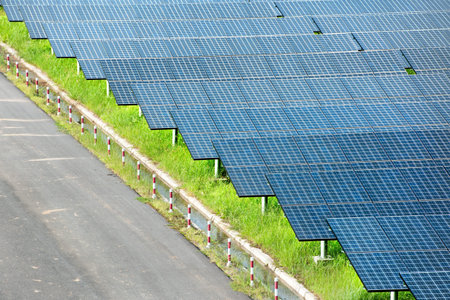 Solar power station in blue sky  