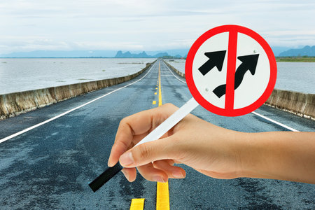 Traffic sign  no passing  in hand