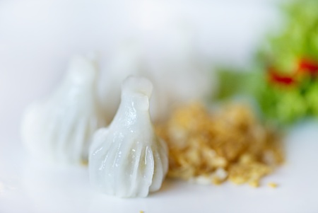 Thai style wonton with fried garlicの写真素材