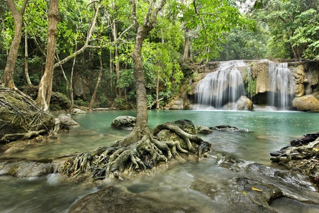 waterfall in Erawan national park , Kanchanaburi , thailandの写真素材