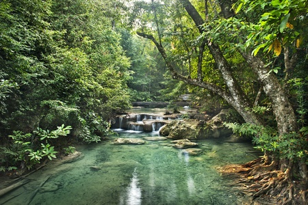 waterfall in Erawan national park , Kanchanaburi , thailandの写真素材