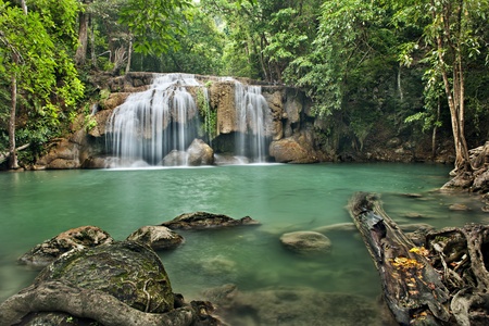 waterfall in Erawan national park , Kanchanaburi , thailandの写真素材
