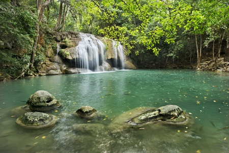 waterfall in Erawan national park , Kanchanaburi , thailandの写真素材