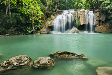 waterfall in Erawan national park , Kanchanaburi , thailandの写真素材