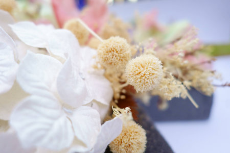 macro shot handmade artificial flowersの写真素材
