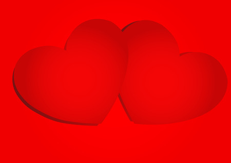 two red heart on red background,illustration, copy space for text, valentine day, cover paper, landscape, paper cut and origami styleのイラスト素材