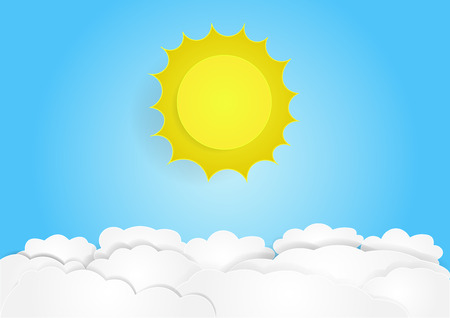 cloud with sky background,  copy space for text, illustration, paper art and origami style, children book coverのイラスト素材