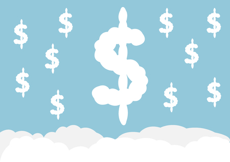abstract hand draw doodle line in weak of  dollar currency concept in the sky background, vector, illustration flat design, cartoon styleのイラスト素材