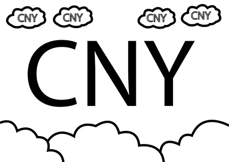 abstract hand draw doodle line in weak of  china renminbi currency concept in the sky background, vector, illustration flat design, cartoon style, black and white toneのイラスト素材