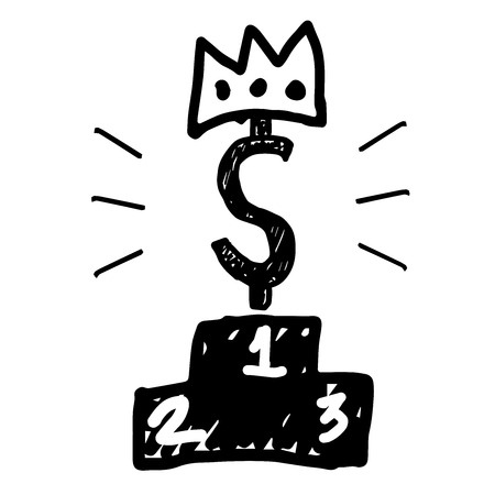 abstract hand draw doodle line in strong of dollar currency concept on white background, vector, illustration flat design, cartoon styleのイラスト素材
