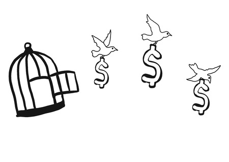 Abstract hand drawn doodle sketch - money going out from a cage by birdsのイラスト素材