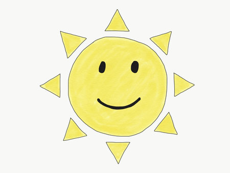 Abstract hand draw doodle sun smile isolate, illustration, copy space for text, watercolor paint style, digital art, children cartoon book styleの写真素材