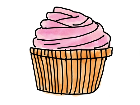 soft-color vintage pastel abstract doodle cup cake with white background, illustrationの写真素材