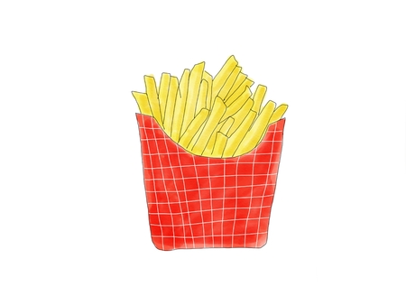soft-color vintage pastel abstract doodle french fries with white background, illustrationの写真素材