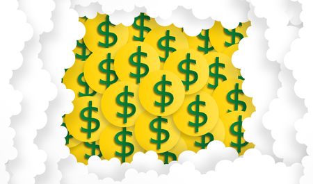 cloud with dollar coin, vector ,illustration, paper art styleのイラスト素材