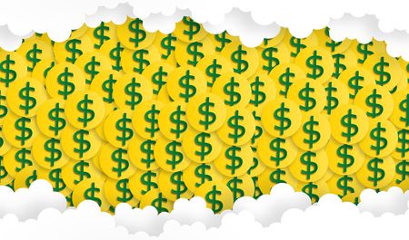 cloud with dollar coin, vector ,illustration, paper art styleのイラスト素材