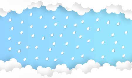 abstract cloud with rain, rainy season background, vector ,illustration, paper art style, copy space for textのイラスト素材