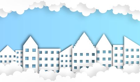 abstract cloud with building background, vector ,illustration, paper art style, copy space for textのイラスト素材