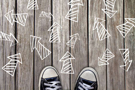 Decision step for the future with many different direction arrowsの写真素材