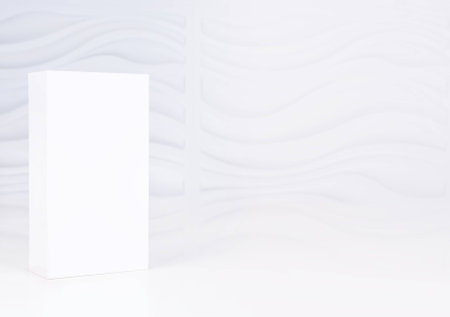 mock up white box with space wave background for your textの写真素材