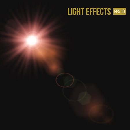 Sunlight special lens flare light effect on black background. Vector illustrationのイラスト素材