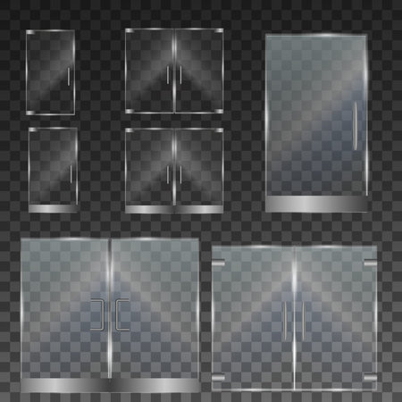 Set glass door isolated on transparent checkered background. Illustrationのイラスト素材