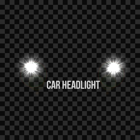 Car headlights. Headlamp glowing vector effect isolated transparent background.のイラスト素材