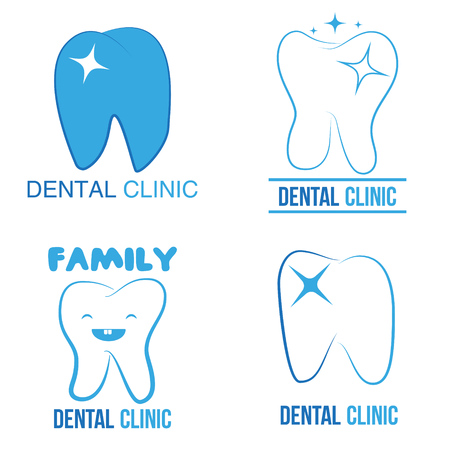 Set of dental clinic logo and family stomatology or dentist. Vector Illustrationのイラスト素材